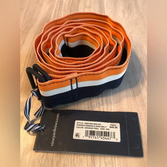Vineyard Vines D Ring “Orange Peel” Belt. Orange, Navy, White. NWT XXL 🍊 - Picture 2 of 6